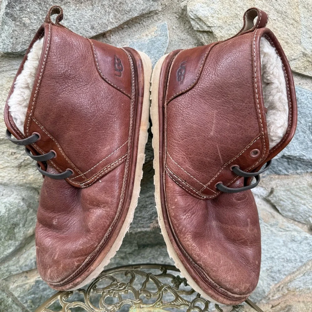 UGG Shearling Wool Lined Brown Leather Chukka Boots Men’s 9